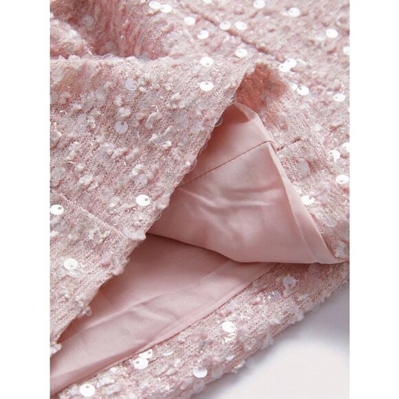 Elegant Sequin tweed Dress & Blazer 2 piece Suit Set pink - Picture 6 of 12